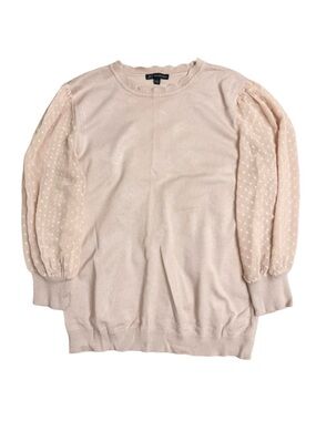 “Adrianna Papell Blush Sweater Sheer Polka Dot Sleeve Knit Top Women’s Large